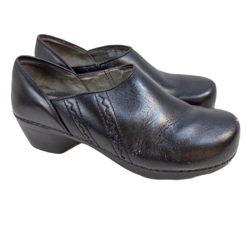 Dansko Size 40 (US 9.5) Tamara Clog Black Leather Slip On Nursing Heeled Shoe